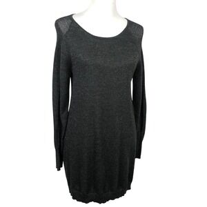 EILEEN FISHER Wool Blend Metallic Sweater Dress‎ Sz S Black Silver Mesh Sleeve